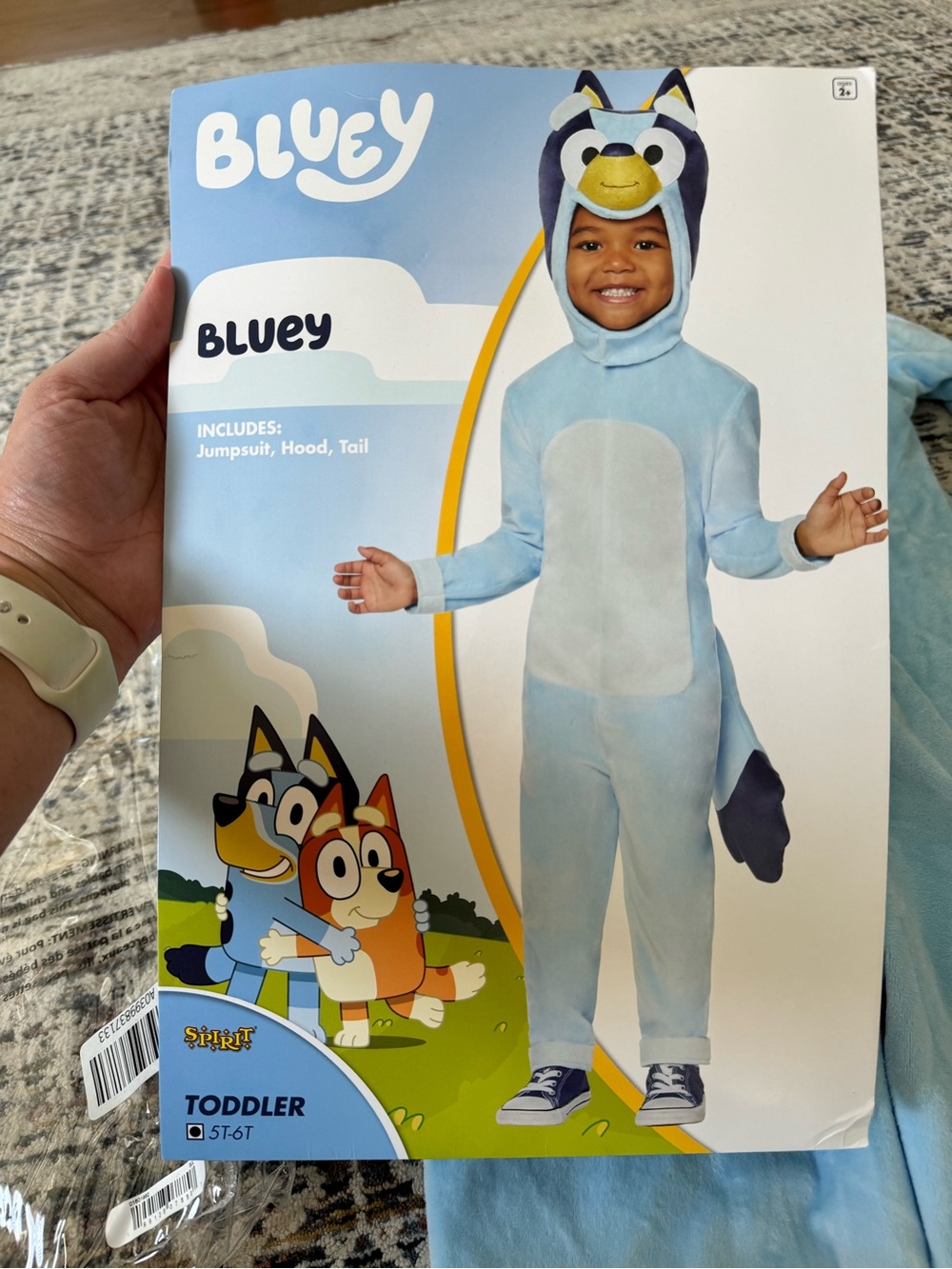 Toddler Bluey costume Jumpsuit with Hood & Tail 5T/6